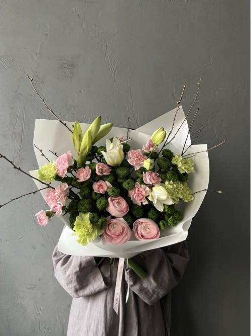 Букет berezhno в розово-зеленых тонах