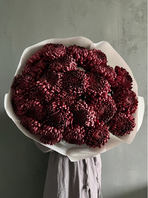 Большой букет бордовой хризантемы