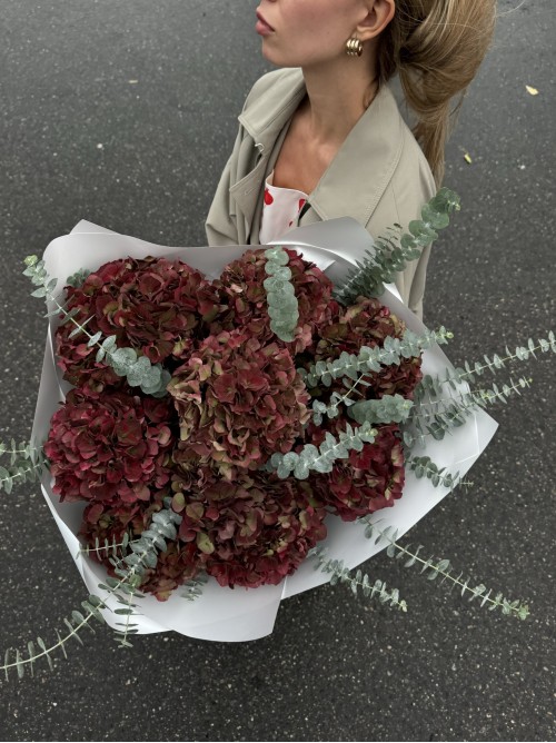 Осенний букет бордовых гортензий