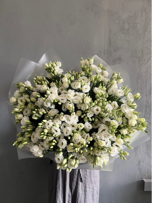 Большой букет белоснежных эустом (лизиантусов)